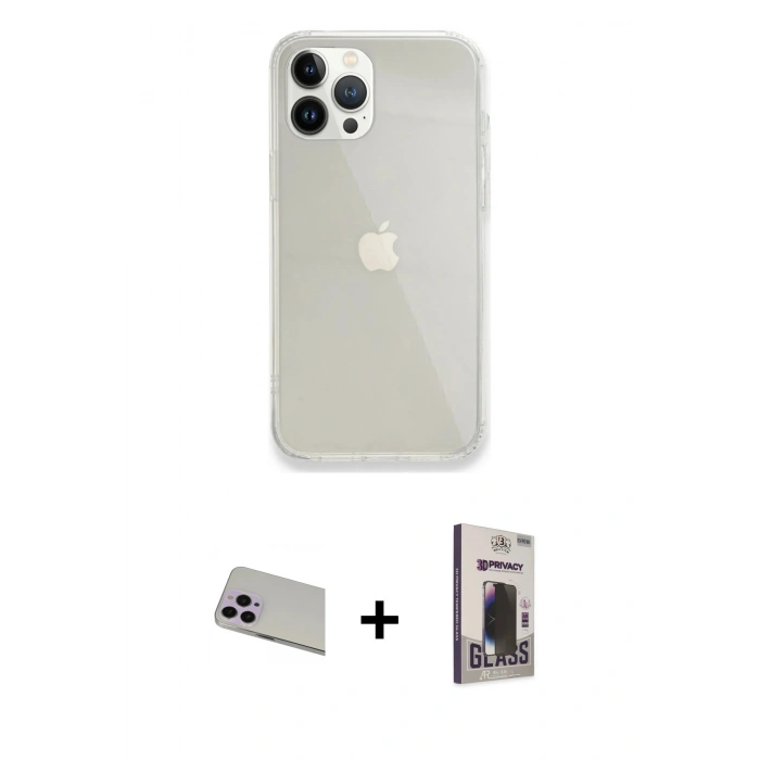 MARSİLYAN™- iPhone 13 Pro Max Kılıf Vadi Asil Prime - Siyah Bilvis Hayalet Cam Ekran Koruyucu + Rainbow Kamera Lens Koruma Cam - MR