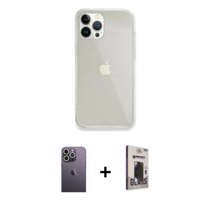 MARSİLYAN™- iPhone 13 Pro Max Kılıf Vadi Asil Prime - Siyah Bilvis Hayalet Cam Ekran Koruyucu + Neon Fosforlu Kamera Lens - BZ