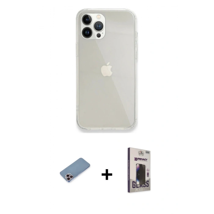 MARSİLYAN™- iPhone 13 Pro Max Kılıf Vadi Asil Prime - Siyah Bilvis Hayalet Cam Ekran Koruyucu + Shine Kamera Lens Koruma Cam - PE