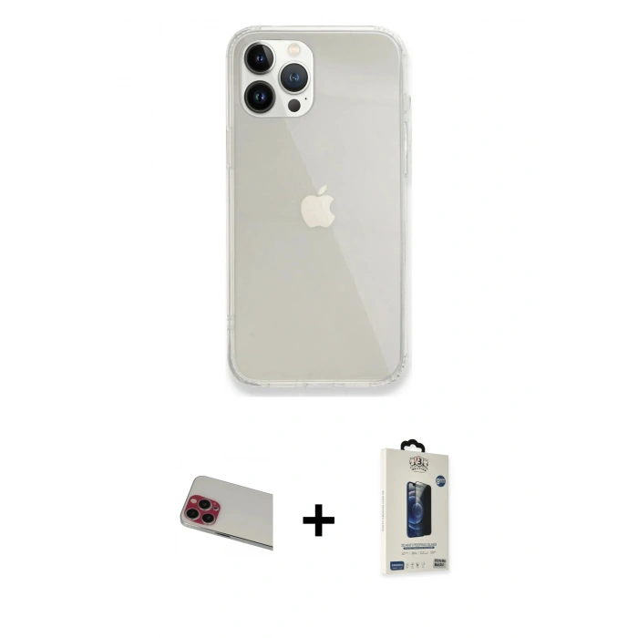 MARSİLYAN™- iPhone 13 Pro Max Kılıf Vadi Asil Prime - Siyah Bilvis Hayalet Cam Ekran Koruyucu + Rainbow Kamera Lens Koruma Cam - KI
