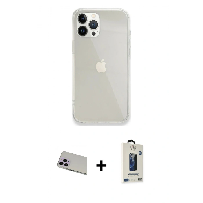 MARSİLYAN™- iPhone 13 Pro Max Kılıf Vadi Asil Prime - Siyah Bilvis Hayalet Cam Ekran Koruyucu + Rainbow Kamera Lens Koruma Cam - MR