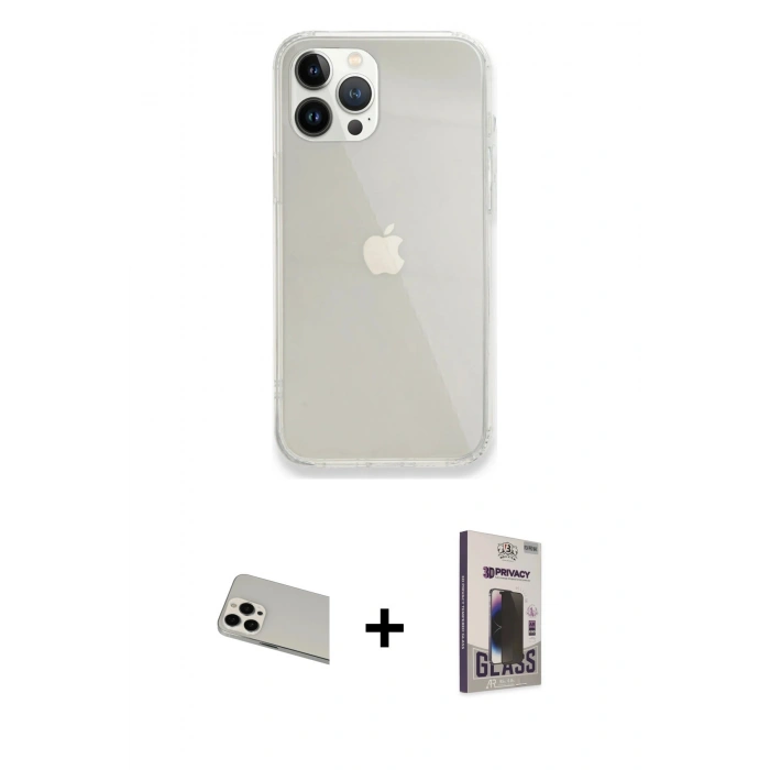 MARSİLYAN™- iPhone 13 Pro Max Kılıf Vadi Asil Prime - Siyah Bilvis Hayalet Cam Ekran Koruyucu + Rainbow Kamera Lens Koruma Cam - BZ