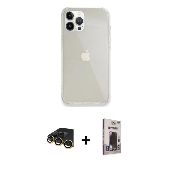 MARSİLYAN™- iPhone 13 Pro Max Kılıf Vadi Asil Prime - Siyah Bilvis Hayalet Cam Ekran Koruyucu + Raze Metal Kamera Lens - GD