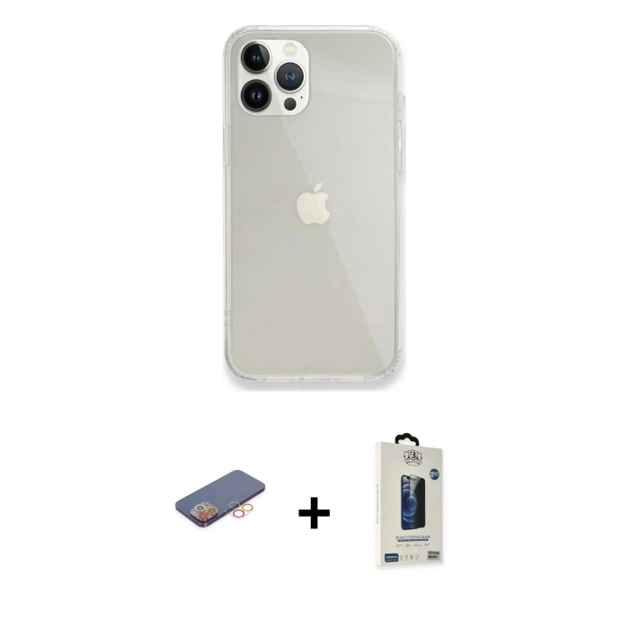 MARSİLYAN™- iPhone 13 Pro Max Kılıf Vadi Asil Prime - Siyah Bilvis Hayalet Cam Ekran Koruyucu + Renkli Kamera Lens Koruma Cam - TU