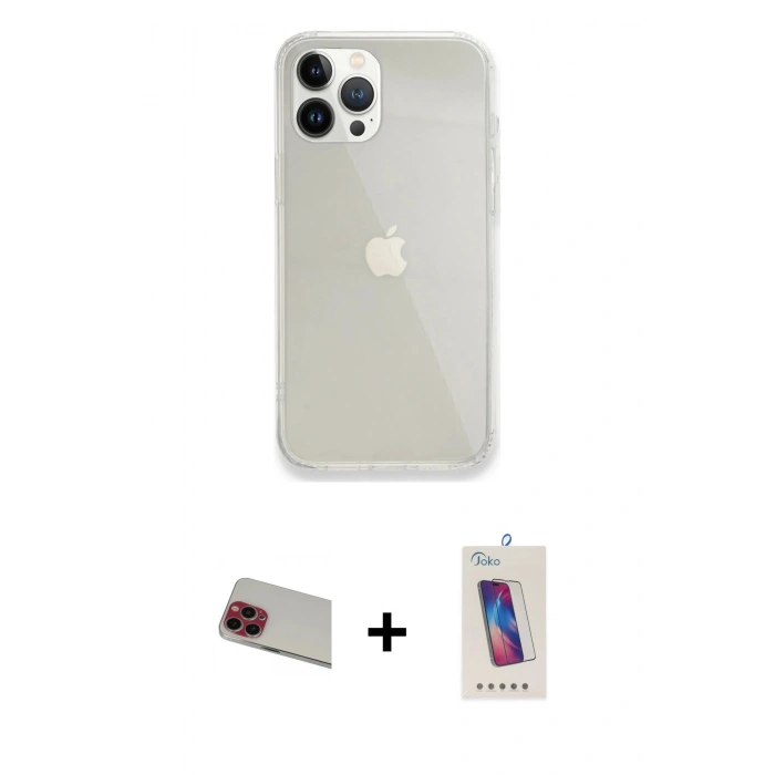 MARSİLYAN™- iPhone 13 Pro Max Kılıf Vadi Asil Prime - Siyah Joko 5D Cam + Rainbow Kamera Lens Koruma Cam - KI
