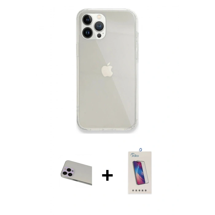 MARSİLYAN™- iPhone 13 Pro Max Kılıf Vadi Asil Prime - Siyah Joko 5D Cam + Rainbow Kamera Lens Koruma Cam - MR
