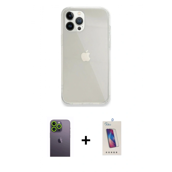MARSİLYAN™- iPhone 13 Pro Max Kılıf Vadi Asil Prime - Siyah Joko 5D Cam + Neon Fosforlu Kamera Lens - YL
