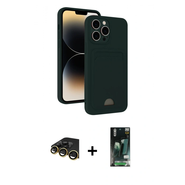 MARSİLYAN™- iPhone 13 Pro Max Kılıf Vadi Çizgi Prime - Şeffaf 360 Full Body Arka Koruyucu + Raze Metal Kamera Lens - GD