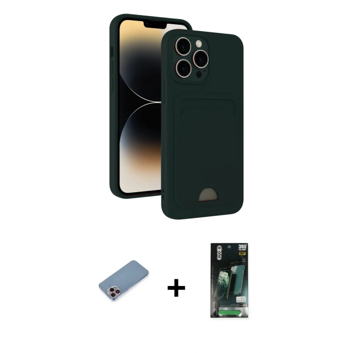 MARSİLYAN™- iPhone 13 Pro Max Kılıf Vadi Çizgi Prime - Şeffaf 360 Full Body Arka Koruyucu + Pembe Shine Kamera Lens Koruma Cam