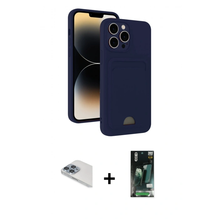 MARSİLYAN™- iPhone 13 Pro Max Kılıf Vadi Çizgi Prime - Şeffaf 360 Full Body Arka Koruyucu + Sierra Blue Pers Alüminyum Kamera Lens