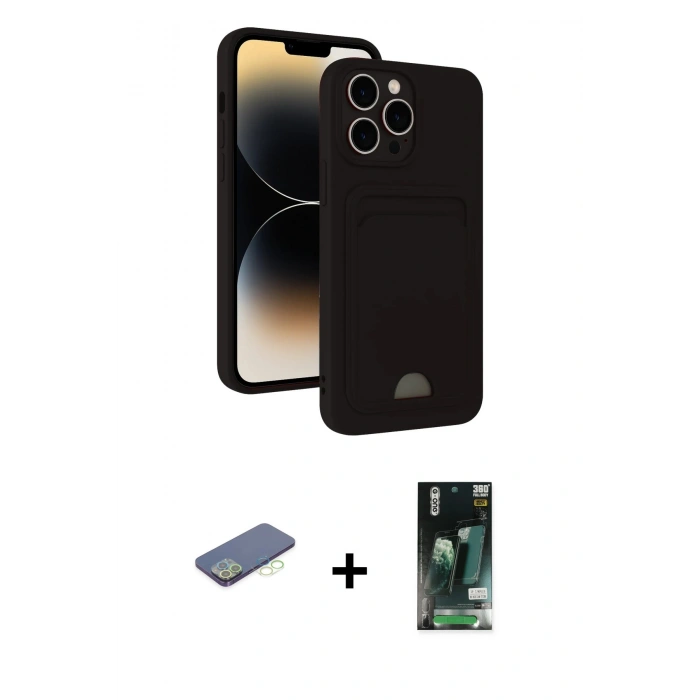 MARSİLYAN™- iPhone 13 Pro Max Kılıf Vadi Çizgi Prime - Şeffaf 360 Full Body Arka Koruyucu + Yeşil Renkli Kamera Lens Koruma Cam