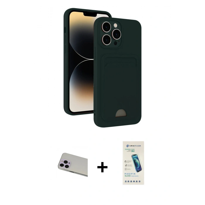 MARSİLYAN™- iPhone 13 Pro Max Kılıf Vadi Çizgi Prime - Şeffaf Pasifik Cam Ekran Koruyucu + Mor Rainbow Kamera Lens Koruma Cam