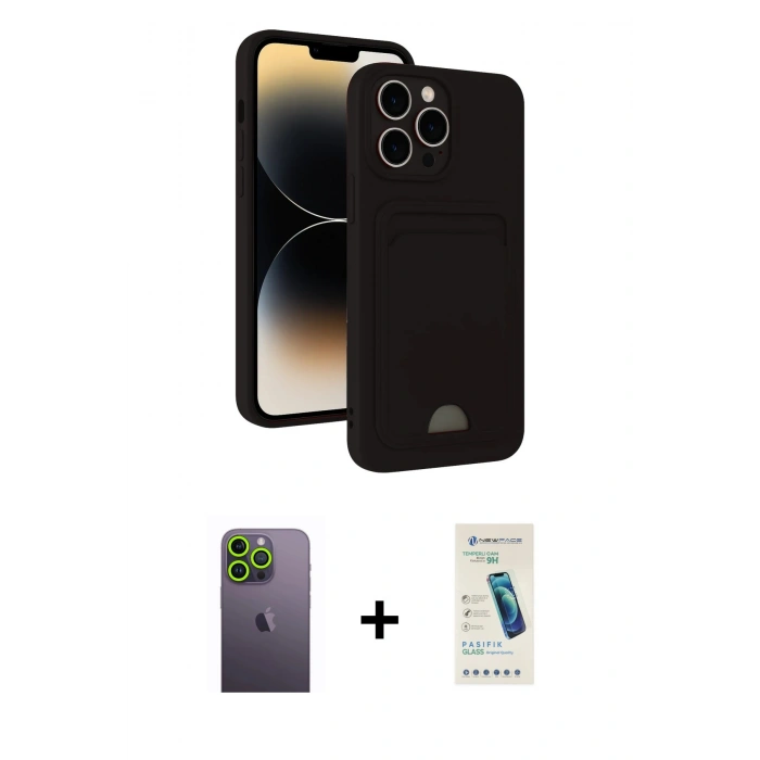 MARSİLYAN™- iPhone 13 Pro Max Kılıf Vadi Çizgi Prime - Şeffaf Pasifik Cam Ekran Koruyucu + Neon Fosforlu Kamera Lens - YL