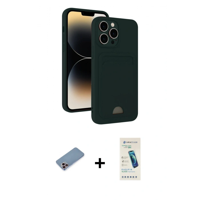 MARSİLYAN™- iPhone 13 Pro Max Kılıf Vadi Çizgi Prime - Şeffaf Pasifik Cam Ekran Koruyucu + Shine Kamera Lens Koruma Cam - PE