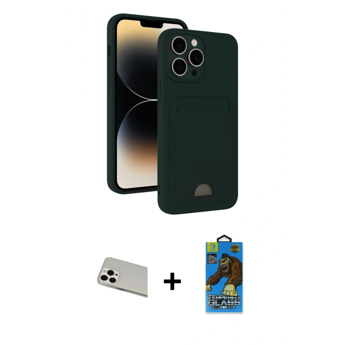 MARSİLYAN™- iPhone 13 Pro Max Kılıf Vadi Çizgi Prime - Siyah 18D Cam Ekran Koruyucu + Rainbow Kamera Lens Koruma Cam - BZ