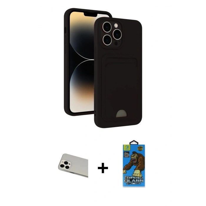 MARSİLYAN™- iPhone 13 Pro Max Kılıf Vadi Çizgi Prime - Siyah 18D Cam Ekran Koruyucu + Rainbow Kamera Lens Koruma Cam - BZ