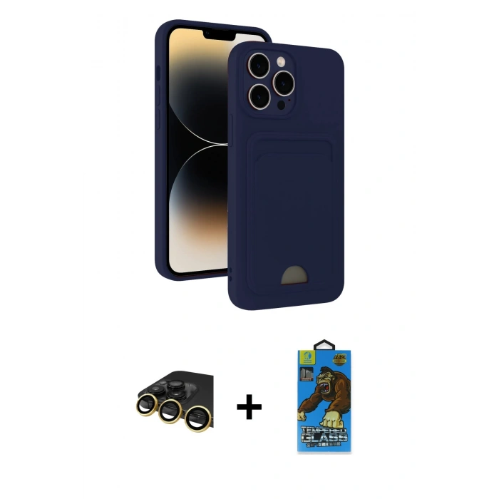 MARSİLYAN™- iPhone 13 Pro Max Kılıf Vadi Çizgi Prime - Siyah 18D Cam Ekran Koruyucu + Raze Metal Kamera Lens - GD