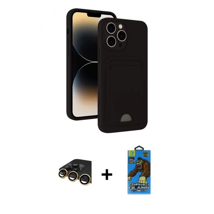 MARSİLYAN™- iPhone 13 Pro Max Kılıf Vadi Çizgi Prime - Siyah 18D Cam Ekran Koruyucu + Raze Metal Kamera Lens - GD