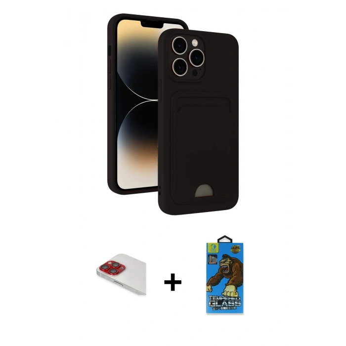 MARSİLYAN™- iPhone 13 Pro Max Kılıf Vadi Çizgi Prime - Siyah 18D Cam Ekran Koruyucu + Pers Alüminyum Kamera Lens - KI