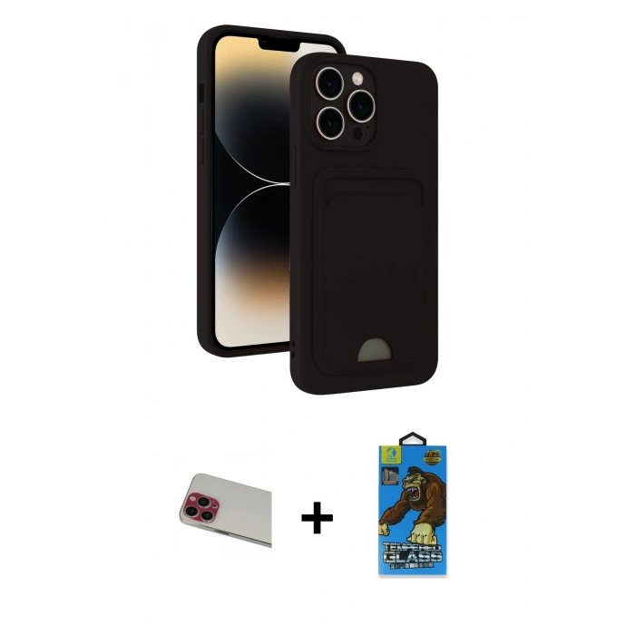 MARSİLYAN™- iPhone 13 Pro Max Kılıf Vadi Çizgi Prime - Siyah 18D Cam Ekran Koruyucu + Kırmızı Rainbow Kamera Lens Koruma Cam