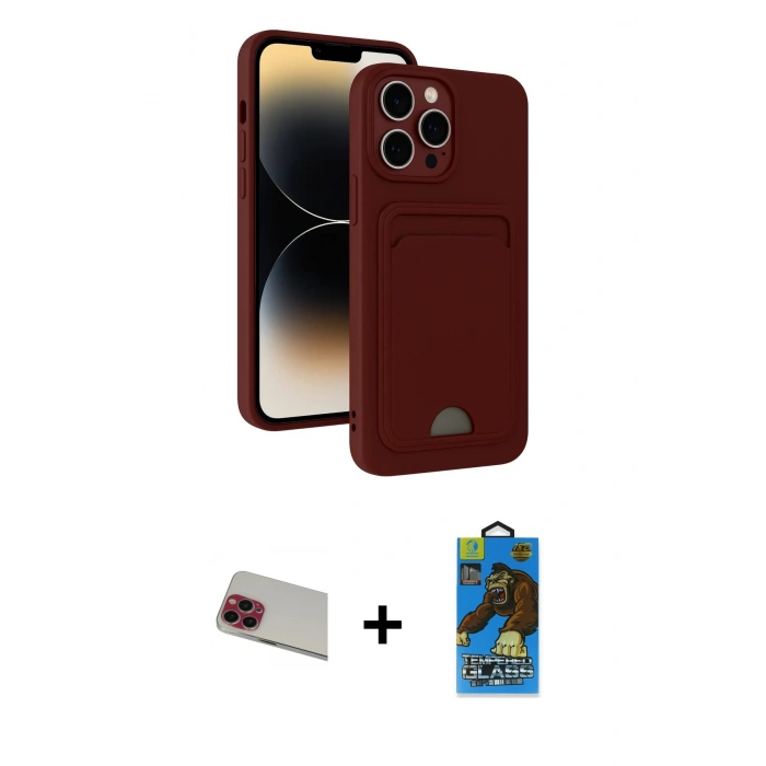 MARSİLYAN™- iPhone 13 Pro Max Kılıf Vadi Çizgi Prime - Siyah 18D Cam Ekran Koruyucu + Kırmızı Rainbow Kamera Lens Koruma Cam