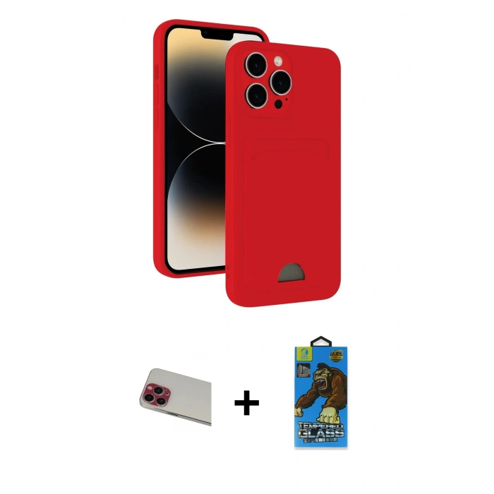 MARSİLYAN™- iPhone 13 Pro Max Kılıf Vadi Çizgi Prime - Siyah 18D Cam Ekran Koruyucu + Kırmızı Rainbow Kamera Lens Koruma Cam