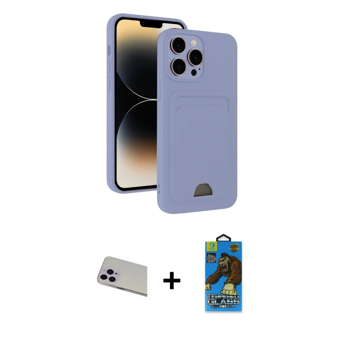 MARSİLYAN™- iPhone 13 Pro Max Kılıf Vadi Çizgi Prime - Siyah 18D Cam Ekran Koruyucu + Mor Rainbow Kamera Lens Koruma Cam