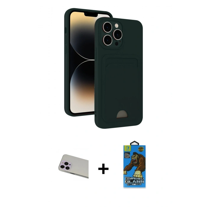 MARSİLYAN™- iPhone 13 Pro Max Kılıf Vadi Çizgi Prime - Siyah 18D Cam Ekran Koruyucu + Mor Rainbow Kamera Lens Koruma Cam