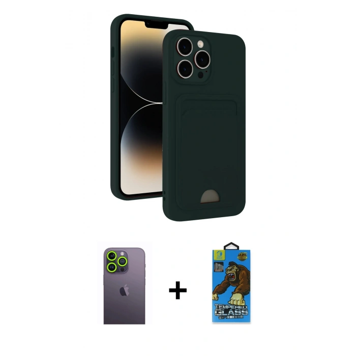 MARSİLYAN™- iPhone 13 Pro Max Kılıf Vadi Çizgi Prime - Siyah 18D Cam Ekran Koruyucu + Neon Fosforlu Kamera Lens - YL