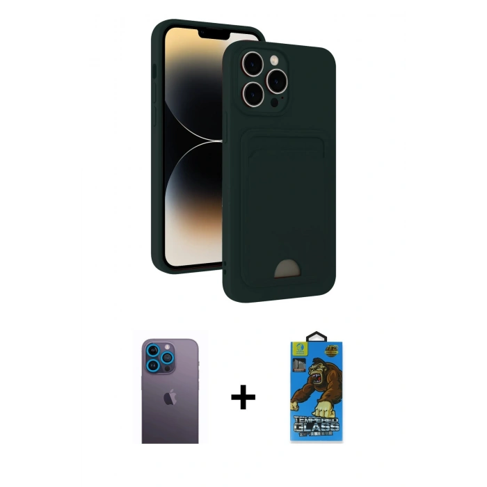 MARSİLYAN™- iPhone 13 Pro Max Kılıf Vadi Çizgi Prime - Siyah 18D Cam Ekran Koruyucu + Neon Fosforlu Kamera Lens - MI