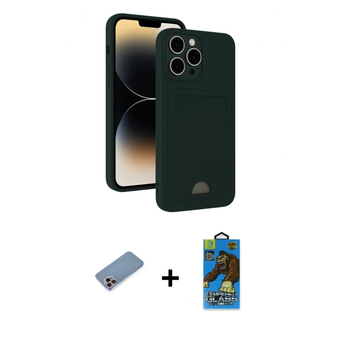 MARSİLYAN™- iPhone 13 Pro Max Kılıf Vadi Çizgi Prime - Siyah 18D Cam Ekran Koruyucu + Shine Kamera Lens Koruma Cam - PE