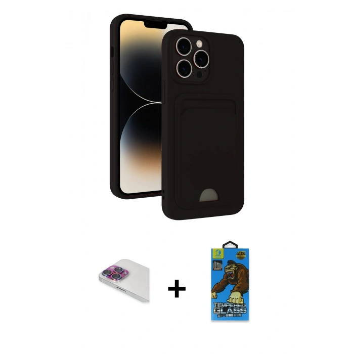 MARSİLYAN™- iPhone 13 Pro Max Kılıf Vadi Çizgi Prime - Siyah 18D Cam Ekran Koruyucu + Pers Alüminyum Kamera Lens - GI