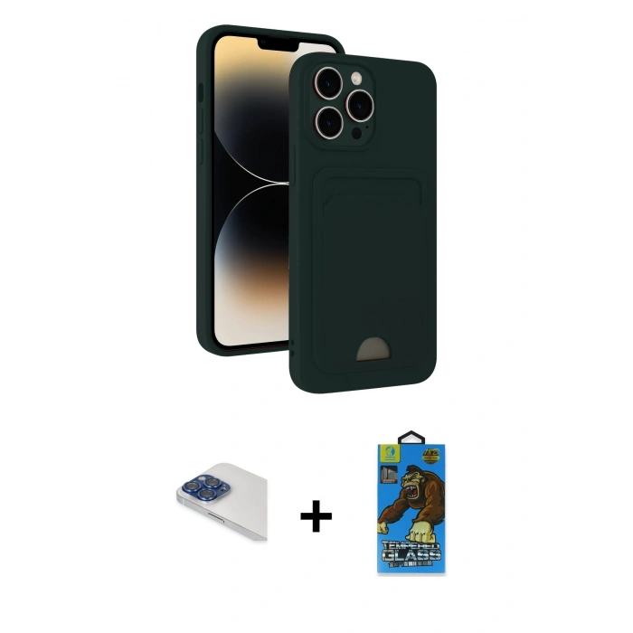 MARSİLYAN™- iPhone 13 Pro Max Kılıf Vadi Çizgi Prime - Siyah 18D Cam Ekran Koruyucu + Pers Alüminyum Kamera Lens - LT