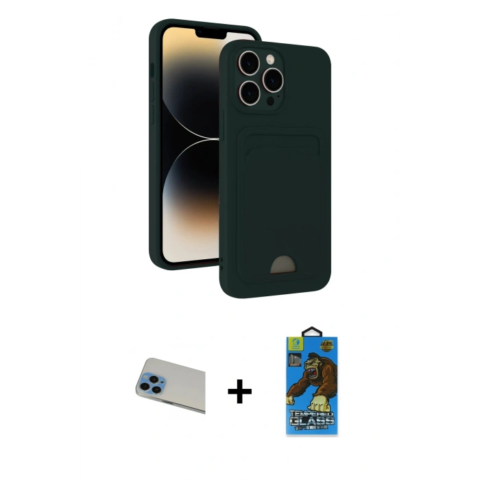 MARSİLYAN™- iPhone 13 Pro Max Kılıf Vadi Çizgi Prime - Siyah 18D Cam Ekran Koruyucu + Rainbow Kamera Lens Koruma Cam - MI