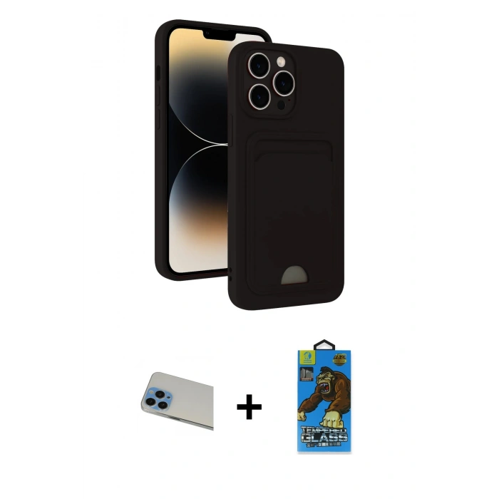 MARSİLYAN™- iPhone 13 Pro Max Kılıf Vadi Çizgi Prime - Siyah 18D Cam Ekran Koruyucu + Rainbow Kamera Lens Koruma Cam - MI