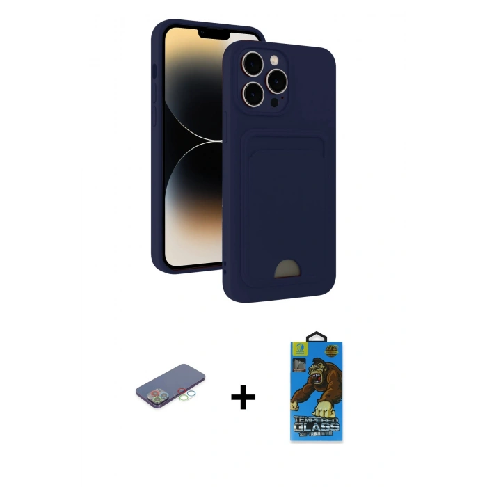 MARSİLYAN™- iPhone 13 Pro Max Kılıf Vadi Çizgi Prime - Siyah 18D Cam Ekran Koruyucu + Renkli Kamera Lens Koruma Cam - MI