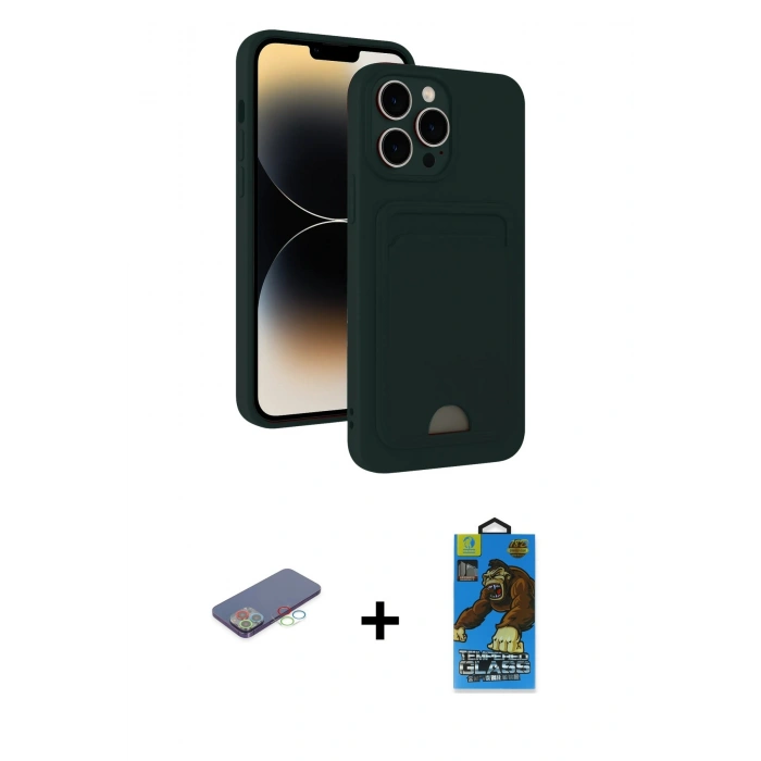 MARSİLYAN™- iPhone 13 Pro Max Kılıf Vadi Çizgi Prime - Siyah 18D Cam Ekran Koruyucu + Renkli Kamera Lens Koruma Cam - MI