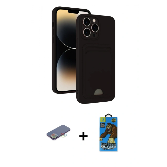 MARSİLYAN™- iPhone 13 Pro Max Kılıf Vadi Çizgi Prime - Siyah 18D Cam Ekran Koruyucu + Renkli Kamera Lens Koruma Cam - MI