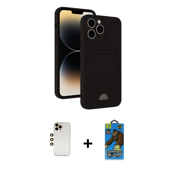 MARSİLYAN™- iPhone 13 Pro Max Kılıf Vadi Çizgi Prime - Siyah 18D Cam Ekran Koruyucu + Shine Kamera Lens - GD