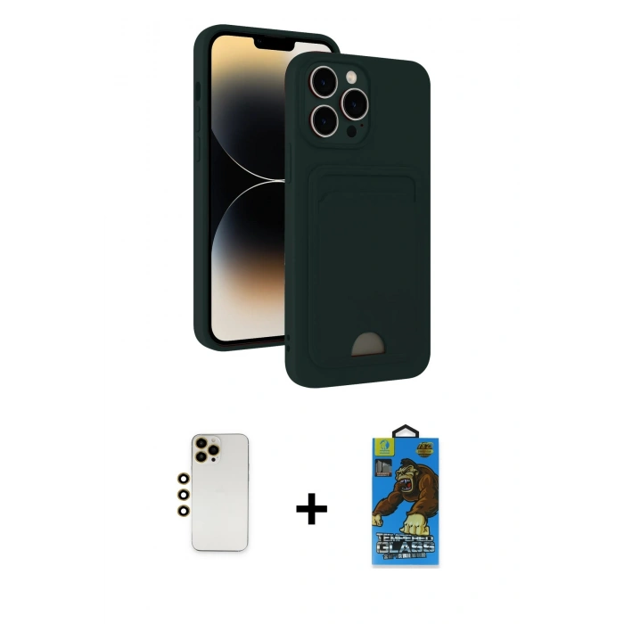 MARSİLYAN™- iPhone 13 Pro Max Kılıf Vadi Çizgi Prime - Siyah 18D Cam Ekran Koruyucu + Shine Kamera Lens - GD
