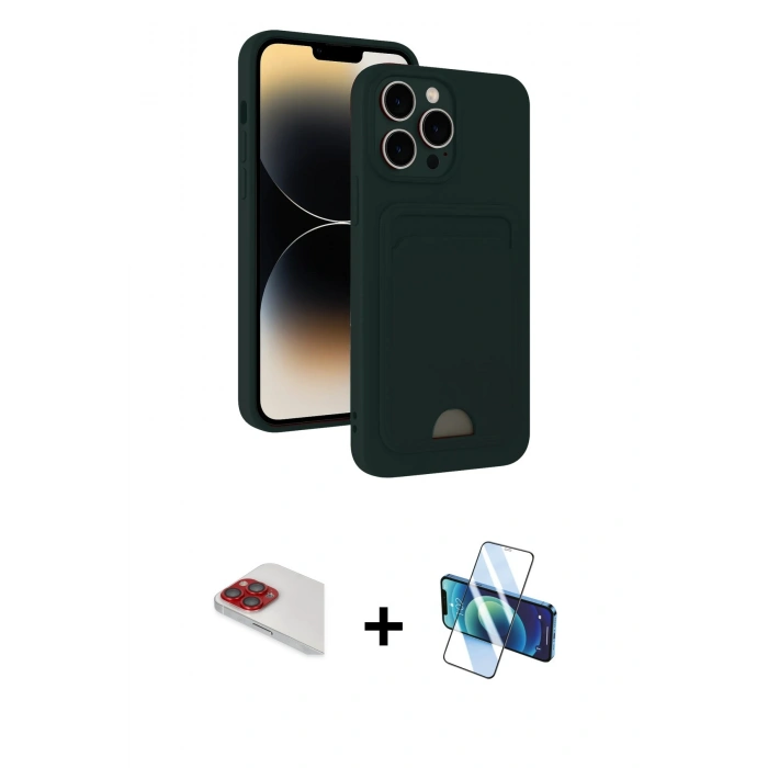 MARSİLYAN™- iPhone 13 Pro Max Kılıf Vadi Çizgi Prime - Siyah 3D Antistatik Cam Ekran Koruyucu + Pers Alüminyum Kamera Lens - KI