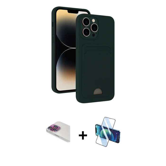 MARSİLYAN™- iPhone 13 Pro Max Kılıf Vadi Çizgi Prime - Siyah 3D Antistatik Cam Ekran Koruyucu + Pers Alüminyum Kamera Lens - GI