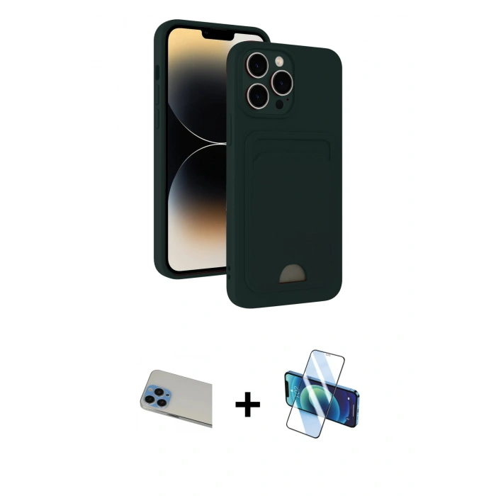 MARSİLYAN™- iPhone 13 Pro Max Kılıf Vadi Çizgi Prime - Siyah 3D Antistatik Cam Ekran Koruyucu + Rainbow Kamera Lens Koruma Cam - MI