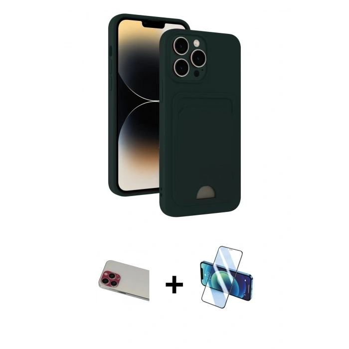 MARSİLYAN™- iPhone 13 Pro Max Kılıf Vadi Çizgi Prime - Siyah 3D Antistatik Cam Ekran Koruyucu + Rainbow Kamera Lens Koruma Cam - KI