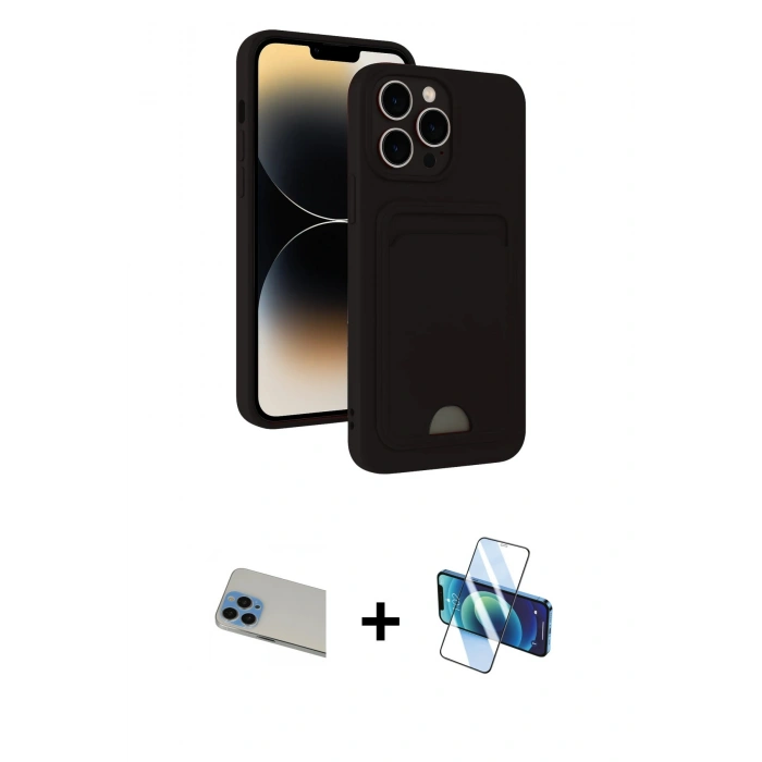 MARSİLYAN™- iPhone 13 Pro Max Kılıf Vadi Çizgi Prime - Siyah 3D Antistatik Cam Ekran Koruyucu + Rainbow Kamera Lens Koruma Cam - MI