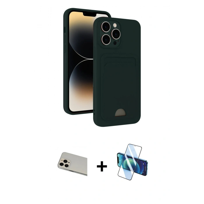 MARSİLYAN™- iPhone 13 Pro Max Kılıf Vadi Çizgi Prime - Siyah 3D Antistatik Cam Ekran Koruyucu + Rainbow Kamera Lens Koruma Cam - REGD