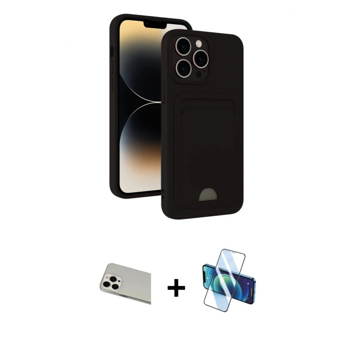 MARSİLYAN™- iPhone 13 Pro Max Kılıf Vadi Çizgi Prime - Siyah 3D Antistatik Cam Ekran Koruyucu + Rainbow Kamera Lens Koruma Cam - BZ