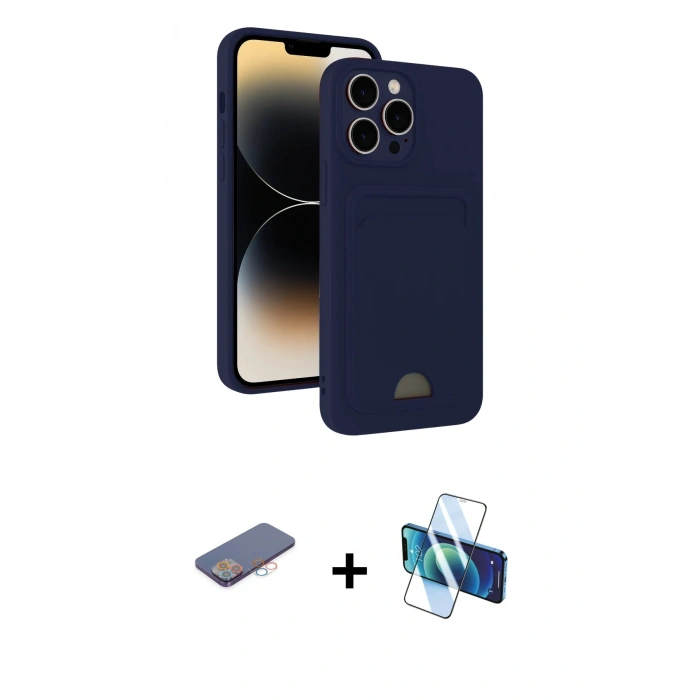 MARSİLYAN™- iPhone 13 Pro Max Kılıf Vadi Çizgi Prime - Siyah 3D Antistatik Cam Ekran Koruyucu + Renkli Kamera Lens Koruma Cam - PE