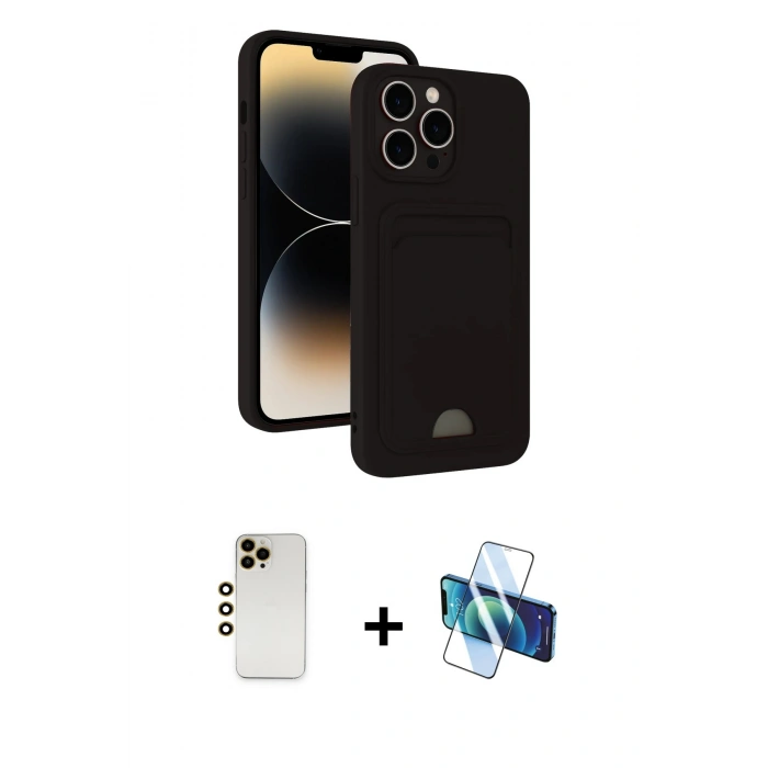 MARSİLYAN™- iPhone 13 Pro Max Kılıf Vadi Çizgi Prime - Siyah 3D Antistatik Cam Ekran Koruyucu + Shine Kamera Lens - GD