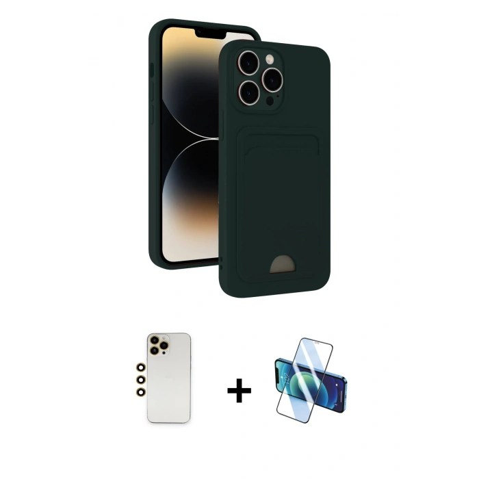 MARSİLYAN™- iPhone 13 Pro Max Kılıf Vadi Çizgi Prime - Siyah 3D Antistatik Cam Ekran Koruyucu + Shine Kamera Lens - GD